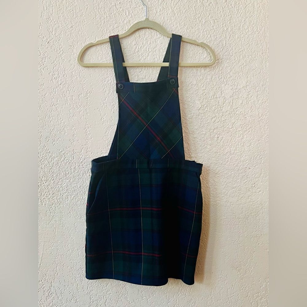 Forever 21 Jumper Dress Medium Plaid Navy Green NWT‎